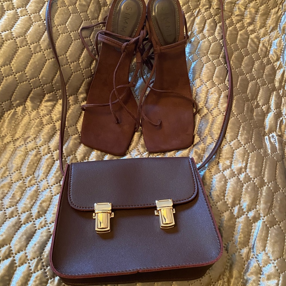 Simmi Lace Up Chocolate Brown Heels & Shein Bag